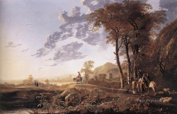 馬 Painting - 騎手と羊飼いのいる夜の風景 田園風景画家 アルバート・カイプ